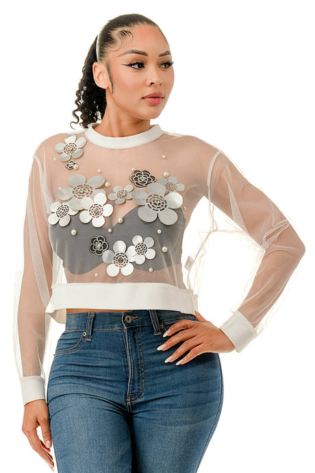 White See Through Floral Blouse
