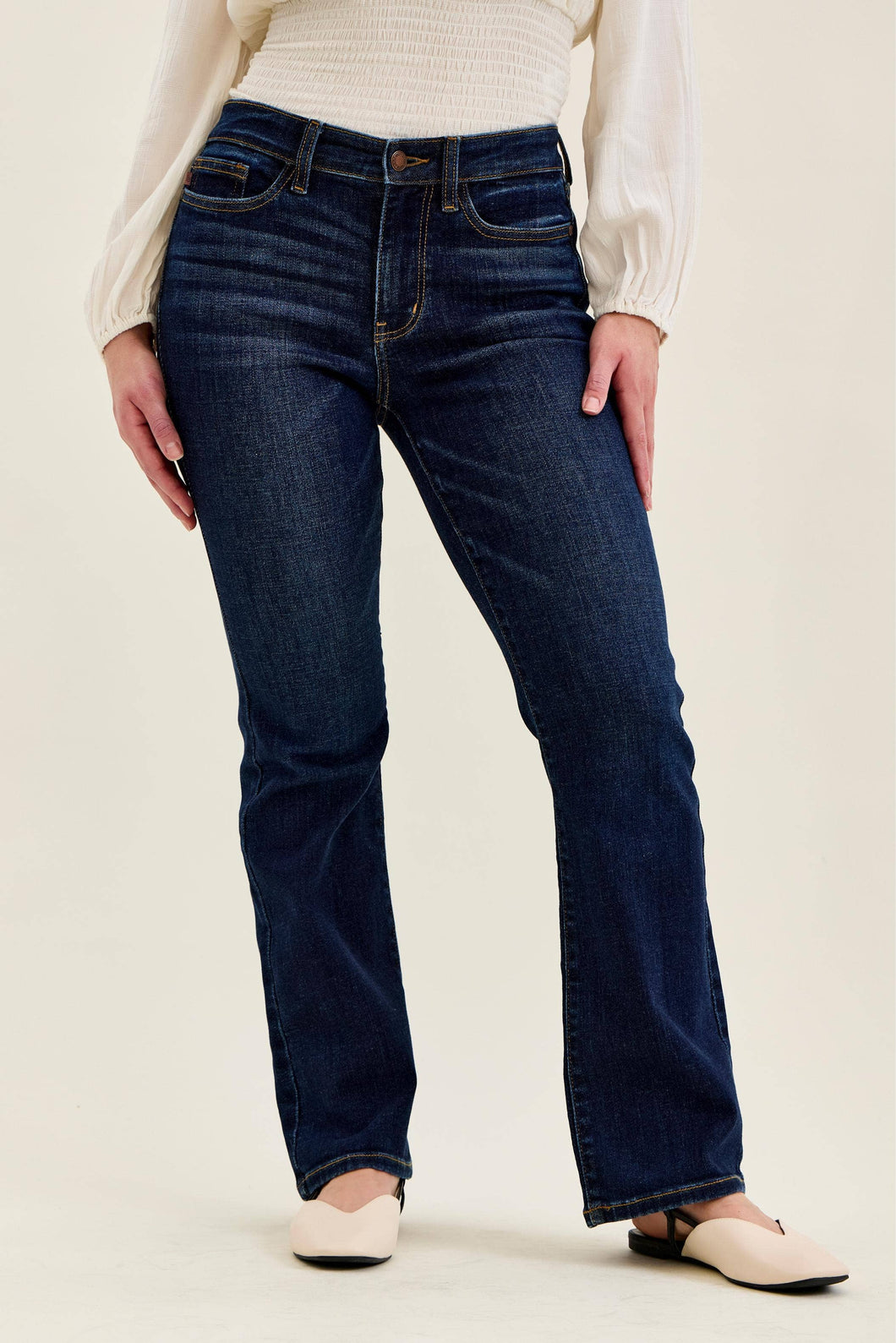 Dark Mid Rise Petite Dark Wash Bootcut Judy Blue Jeans