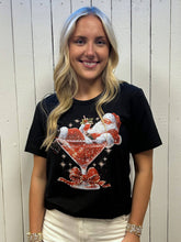 Martini Santa Rhinestone Graphic Christmas Tees