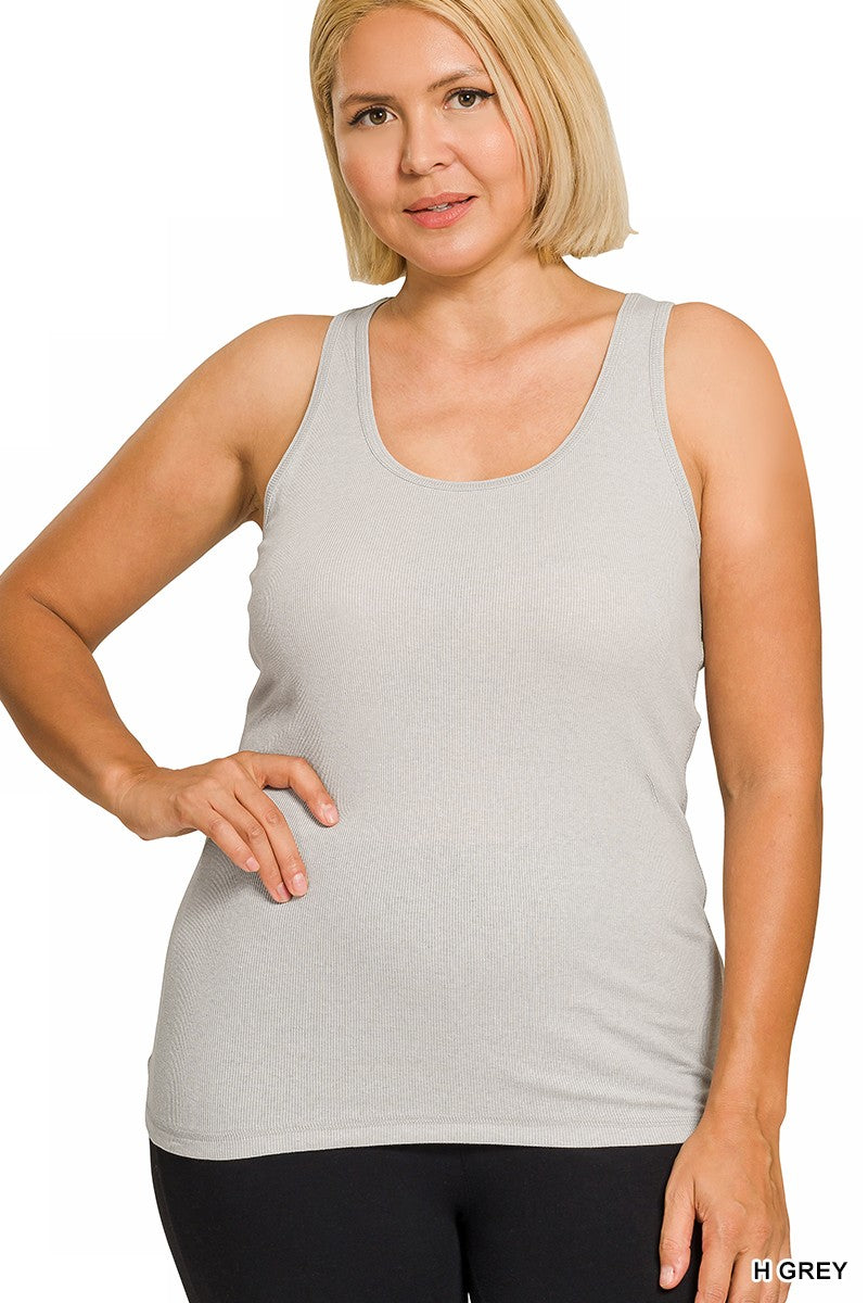 Heather Grey Stretchy Ribbed Knit Racerback Zenana Top 10/13/26 1506