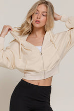 Ivy Beige Long Sleeve Hoodie French Terry Zip Up Jacket