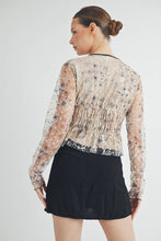 Cream Sheer Embroidered Mesh Peplum Top with Polka Dot Detail