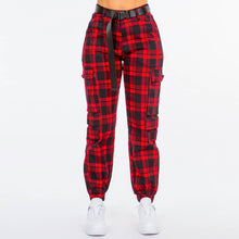 Red Black High Waist Plaid Patter Joggers