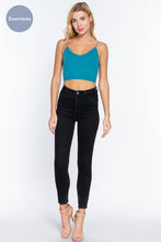 Black V-neck with Lace Trim Floral Jacquard Seamless Crop