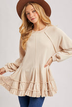 Oatmeal French Terry Ruffled Tiered Hem Tunic Sweatshirt