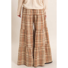 Mocha Tiered Plaid Wide-Leg Pants