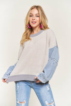 Grey Colorblock Denim Sleeve Sweater