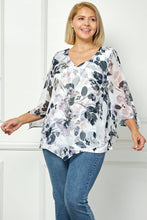 Ivory Black Taupe Plus Bloom Water Floral Layered Blouse