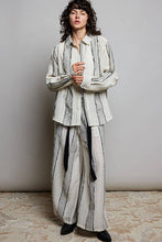 Black Striped Textured Fabric Crafted Waistband Wide-Leg Pants