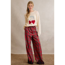 CHRISTMAS PLAID CHECK LACE TRIM WIDE LEG ELASTIC MID RISE PA: RED MULTI / M