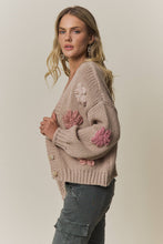 CHUNKY FLORAL CHIC KNIT CARDIGAN- CESW4370: KHAKI / S-M-L(2-2-2)
