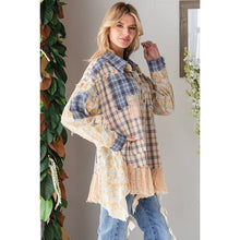 Blue washed Ruffle Lace Hem Button Up Plaid Oli+Hali Shirt