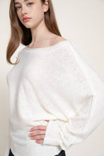 Off White Long Sleeve Wide Boat Neck Studded Sweater