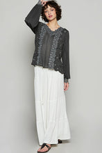 Black Long sleeve contrast floral lace crochet detail v-neck POL top