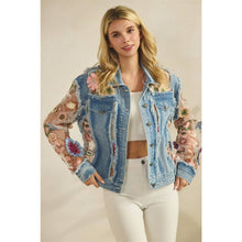 Med Wash Denim Veveret Jacket with Floral Organza Inset