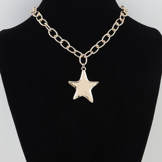 Gold Hammered Star Chain Necklace