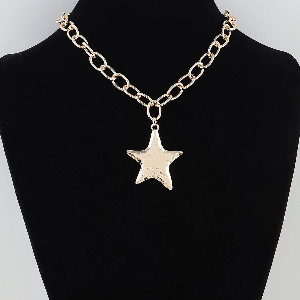 Gold Hammered Star Chain Necklace