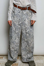 Vintage Washed Printed Twill Wide-Leg Woven Pants: BLACK PAISLEY