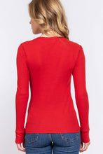 Red Long Sleeve Crew Neck Thermal Knit Top