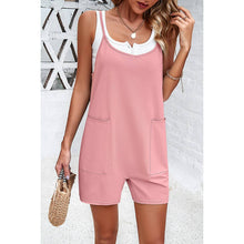 Pink Scoop Neck Spaghetti Straps Loose Fit Solid Romper