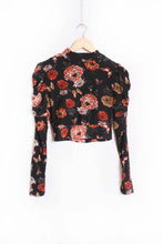 Butterfly Garden Long Sleeves Mock Neck Printed Crop Top