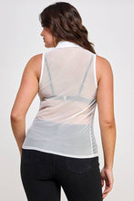 White Plus Size Collared Mesh Smock Glitter Button Down Top