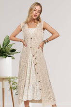 Beige Button Down Crochet Long Cardigan