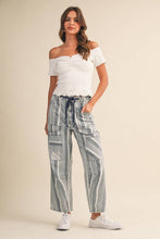 Light Denim Stripe Tapered Barrel Patch Pocket Pants