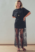Black Mixed-Media T-Shirt Dress with Sheer Lace Skirt