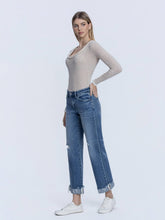Charming Mid Rise Medium Dark Wash Cuffed Slim Wide Vervet Jeans