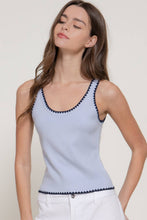 Blue Navy Sleeveless Straight Neck Line Embroidery Detail Sweater Top