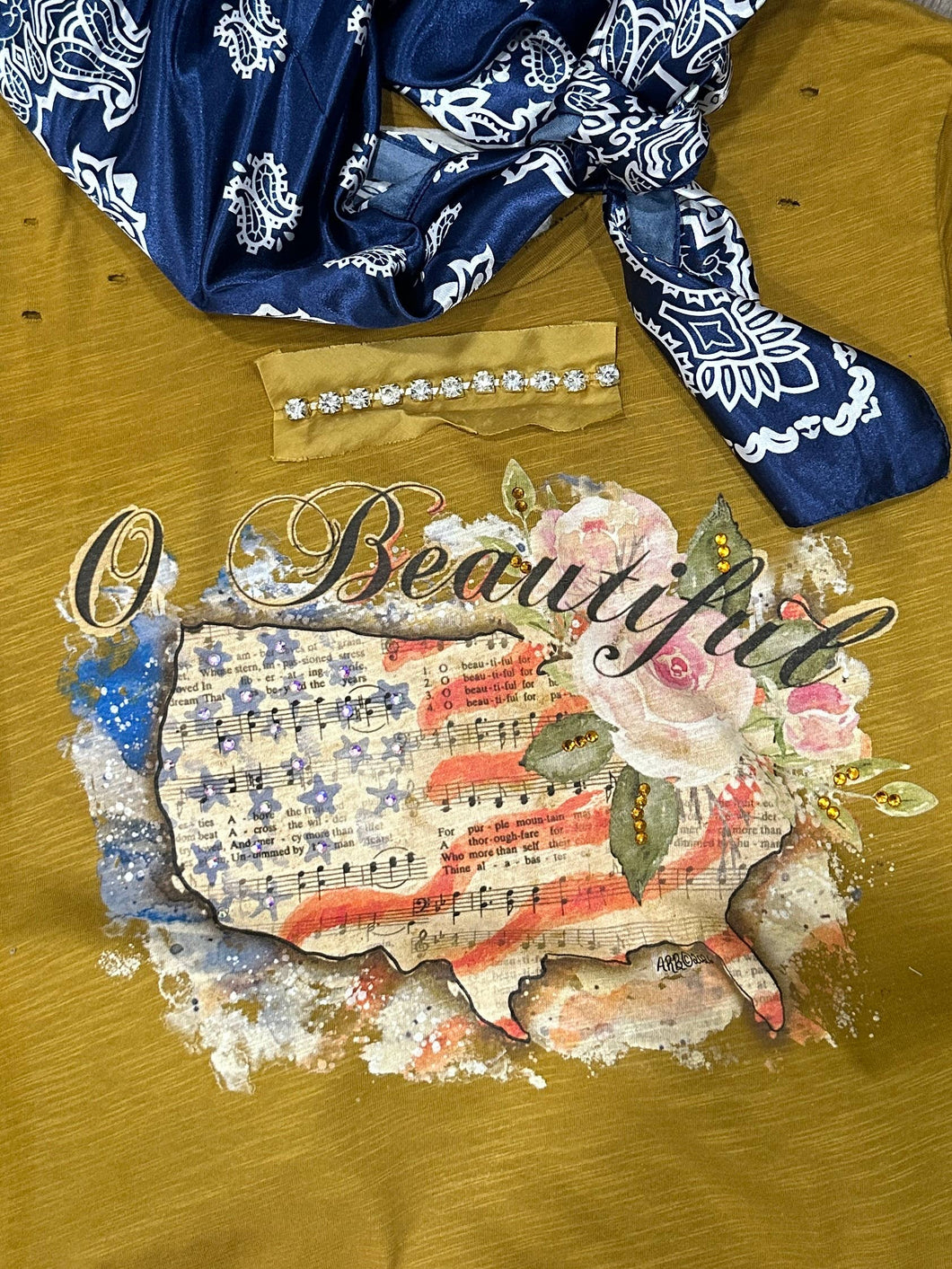O Beautiful USA Tattered Rare Bird Tee