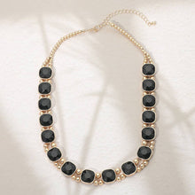 Brown Gold Square Faceted Stone Bezel Link Evening Necklace