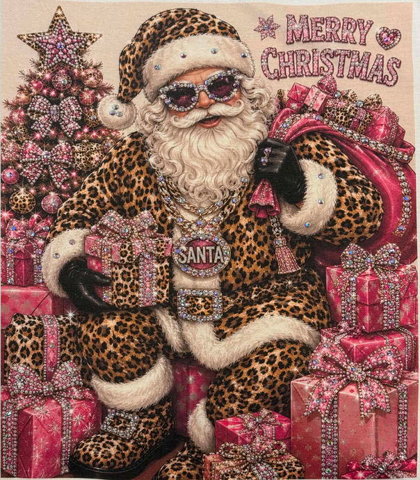 Natural Merry Christmas Cheetah Santa Tee