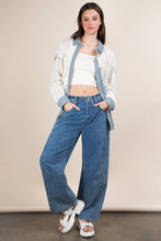 Blue Contrast Ribbed Knit & Lace Shacket Jacket