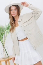 Beige Washed Trim Detail Snap Up Twill Distressed Jacket