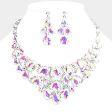 Jet Black Teardrop Stone Cluster Evening Necklace