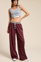 Burgundy Contrast Waistband Plaid Boxer Pants