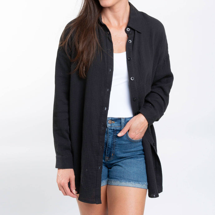 Jet Button Up Top Aaliyah Gauze Long Sleeve