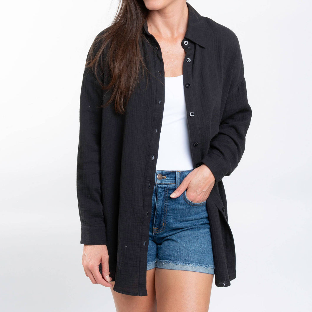 Jet Button Up Top Aaliyah Gauze Long Sleeve