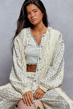 Cream Balloon sleeves lace floral knit hoodie POL jacket