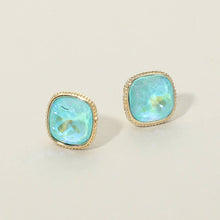 Fuchsia Cushion-cut Faceted Iridescent Stone Stud Earrings