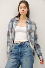 Retro Blue Vintage Plaid Boxy Shirt
