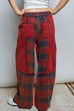Wine Multi Thermal Patchwork Check Lace Mixed Insert Wide Leg POL Pants