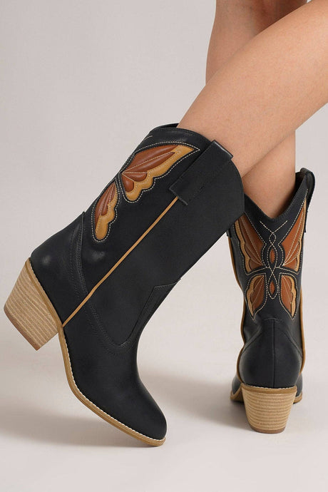 Black Butterfly Cutout Cowboy Boots