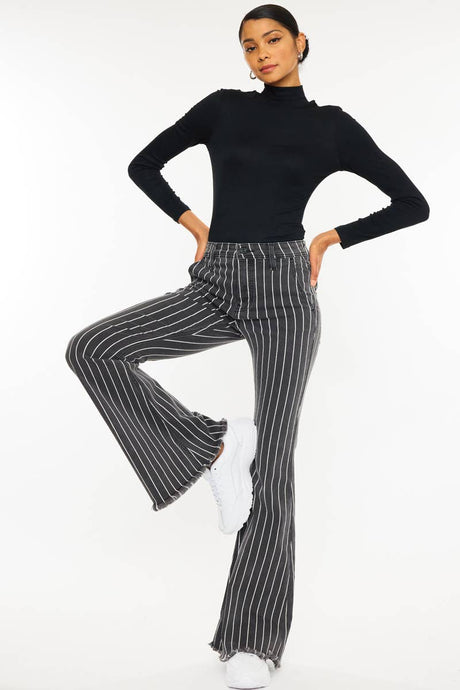 Grey High Rise Flare Stripe Kancan Pants