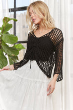 Black Front Drawstring Crochet Top