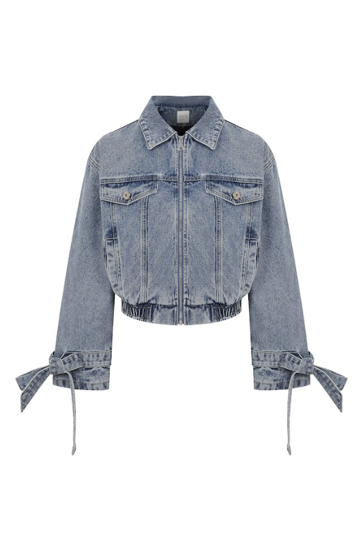 Med Blue The Boundless Oversized Ribbon Detail Denim Jacket