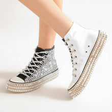 Black White Contrast Sequin High Top Sneakers
