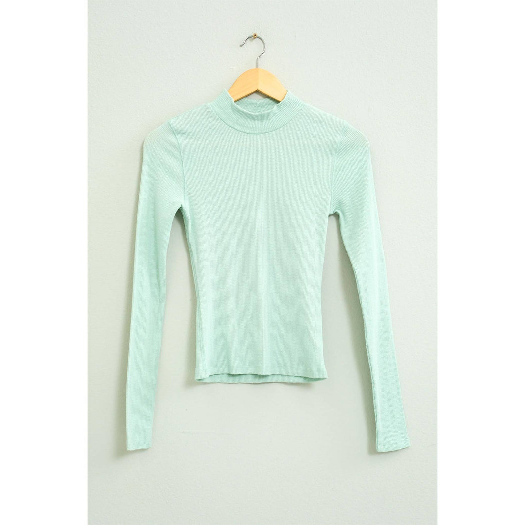 Mint Textured High-Neck Fitted Top